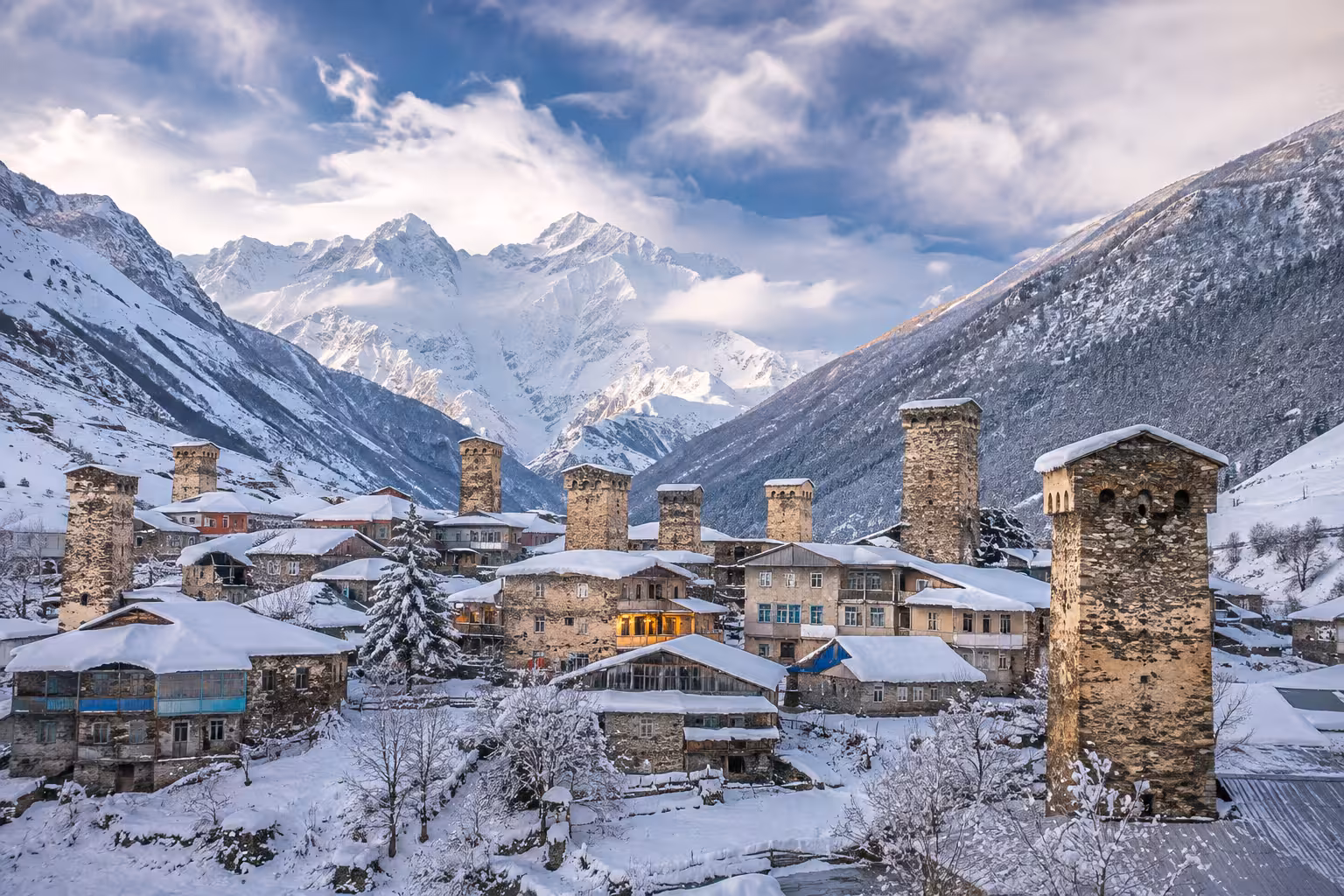 Georgia winter holiday packages with snowy Caucasus mountains and scenic tour packages